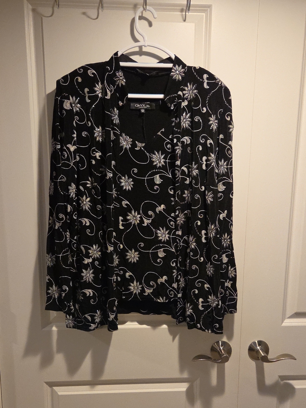 Onyx Black Floral Open Front 2 Piece Top